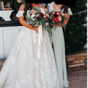 Azazie Bondi Dusty Sage A-Line Ruffled Chiffon Dress Size 6- BRIDESMAID